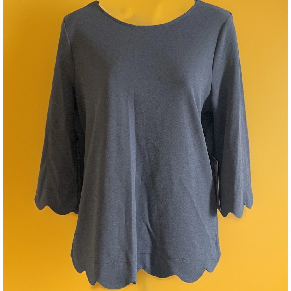 Andree By Unit Womens 3/4 Sleeved Pullover Top Size Small Grey Scalloped Edges S